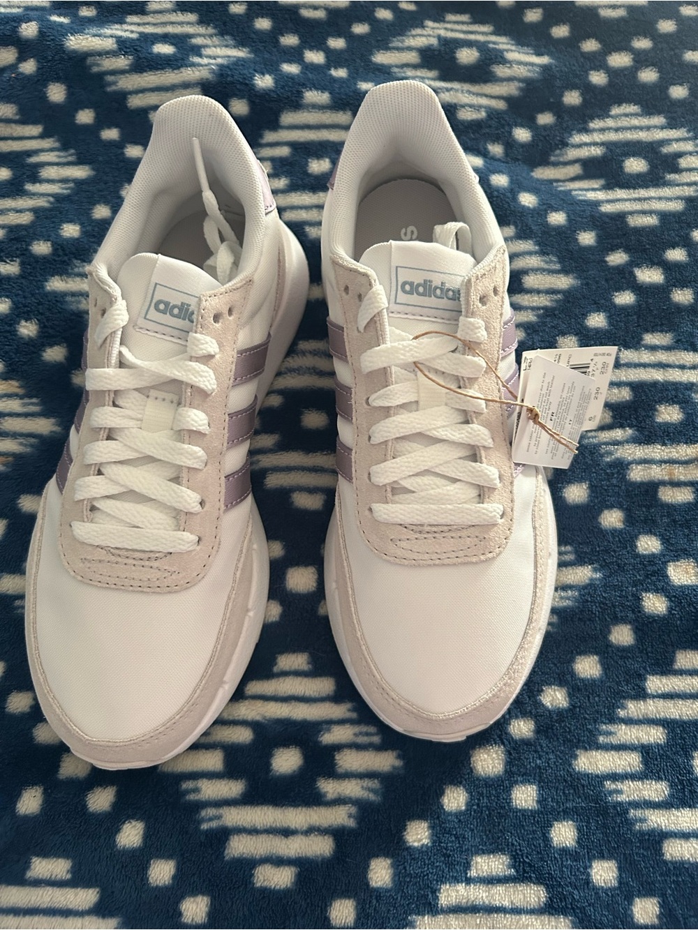 adidas Women’s White Sneakers with Light Pink Stripes - Picture 1 of 8